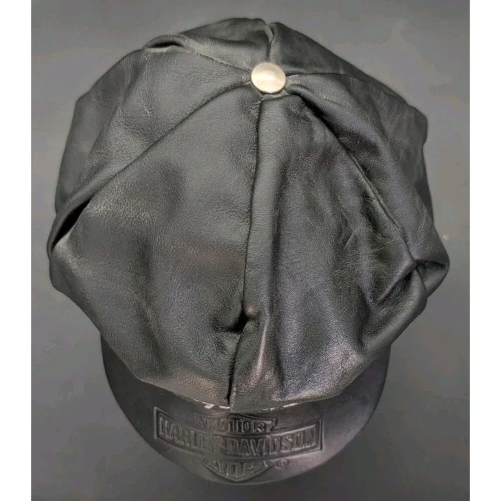 Vintage Harley Davidson fitted leather captain cap men’s black strap - RARE!